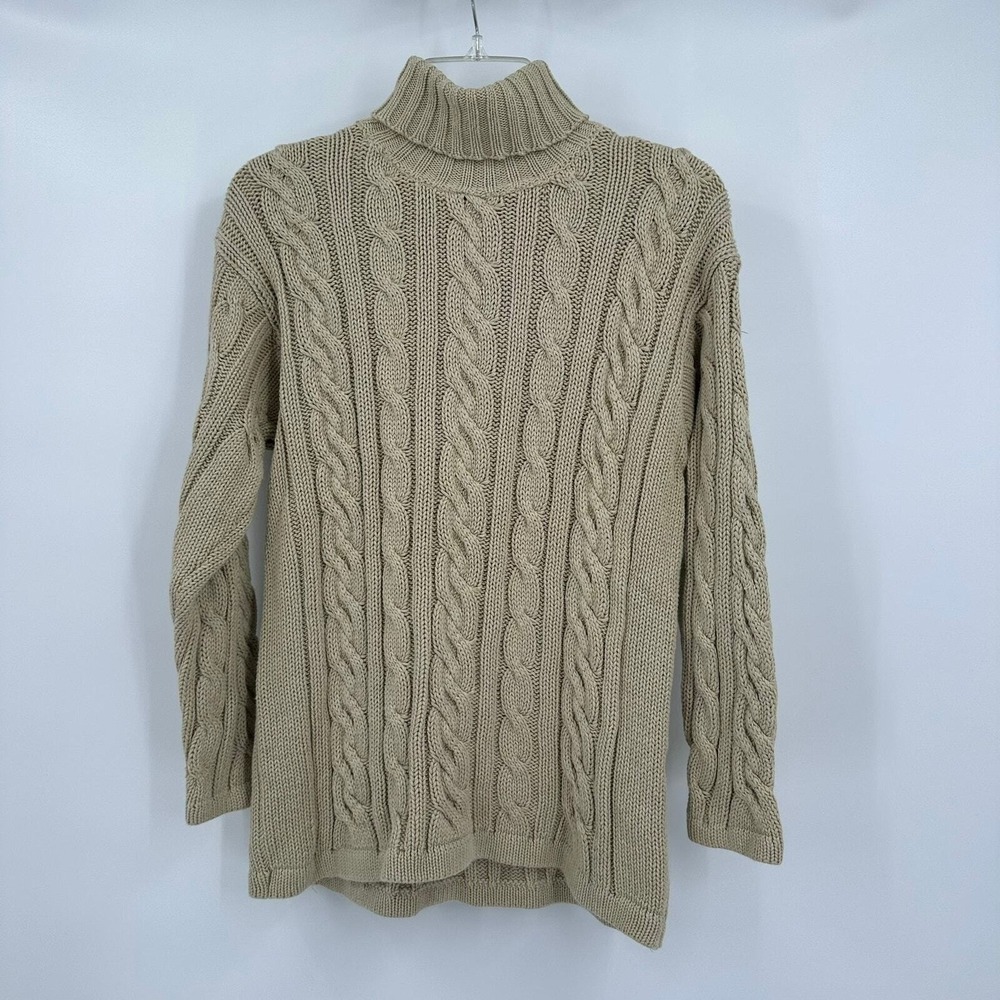Womens Preppy Old Money Cable Knit‎ Turtleneck Sweater Size M Minimalist Granola
